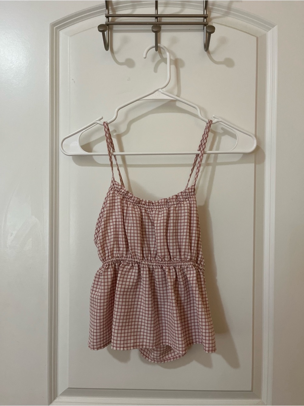 Smocked Waist Gingham Cami Tank Top - Pink